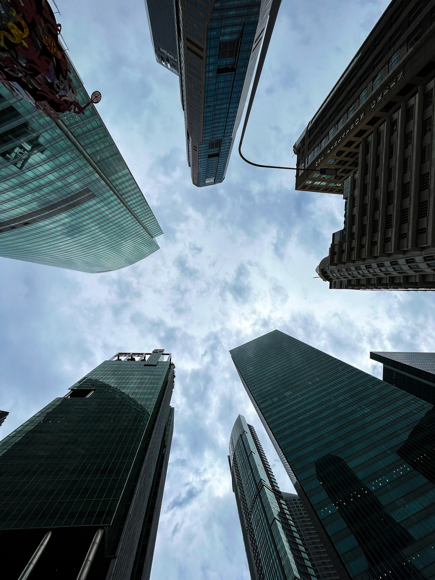 Looking up at Singapore skyscrapers